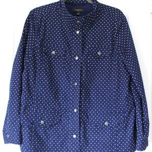 Talbots Navy Blue & White Polka Dot Utility Jacket Petite XL XLP
